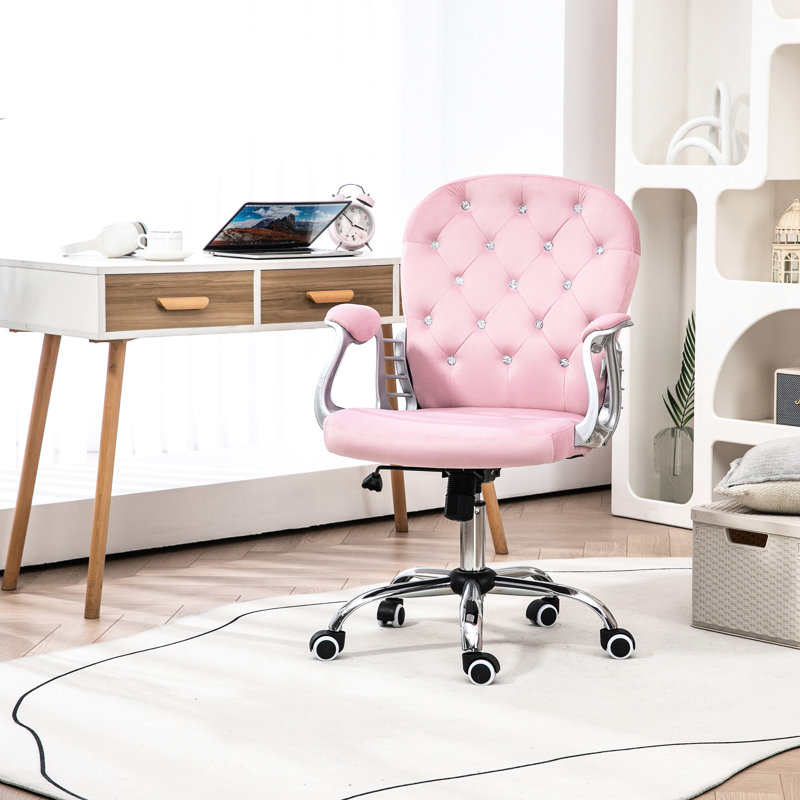 Fauteuil de bureau en velours rose, siège réglable et pivotant à 360° pour une mobilité optimale. Fauteuil confortable en velours, inclinable et relaxant.