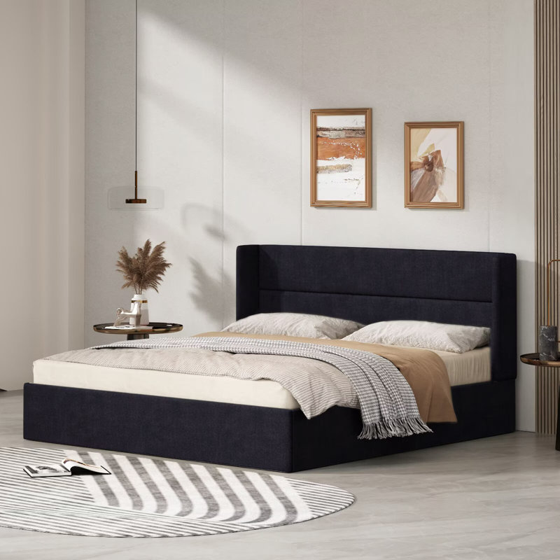 Lit plateforme tapissier avec rangement Gaillarde, Grand, Noir