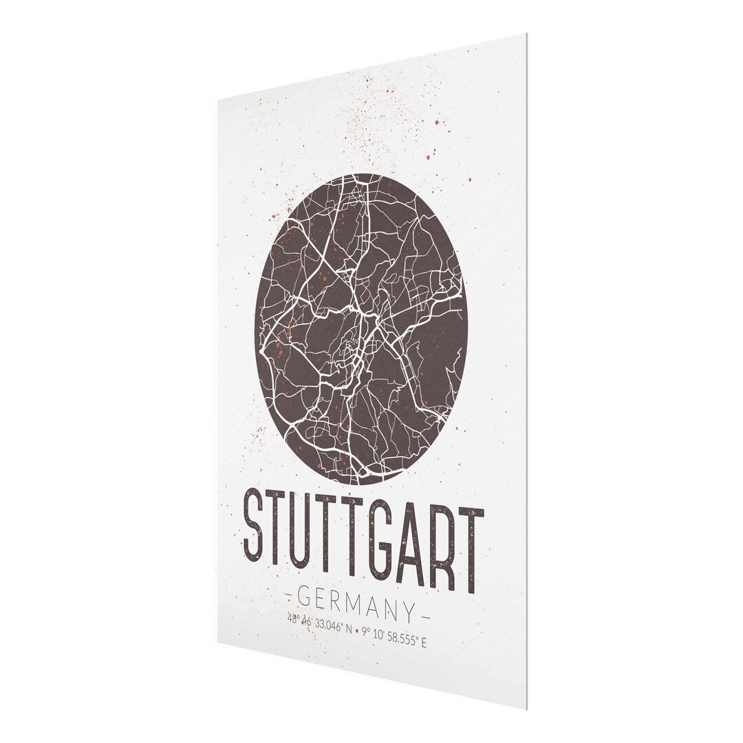 Glasbild Stuttgart Map-Retro