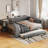Gray Full Size Upholstered Bed With Storage Shelves, Desk, Charging Ports And Twin Trundle For Multi - Person Accommodation Built In Home Convenience-1032433227