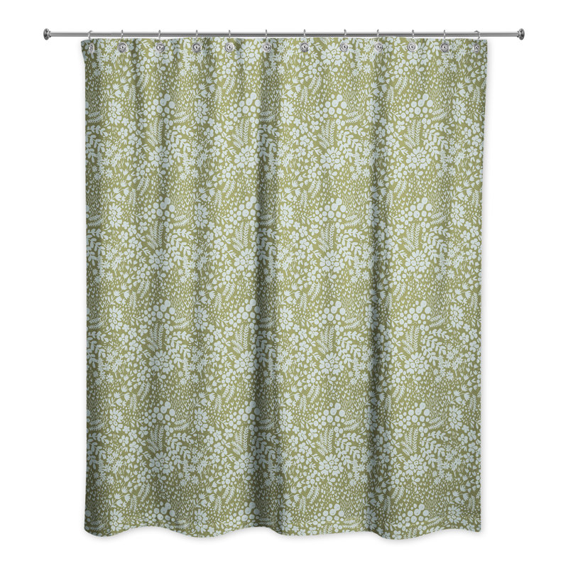 Yellow Dainty Floral Shower Curtain, Green