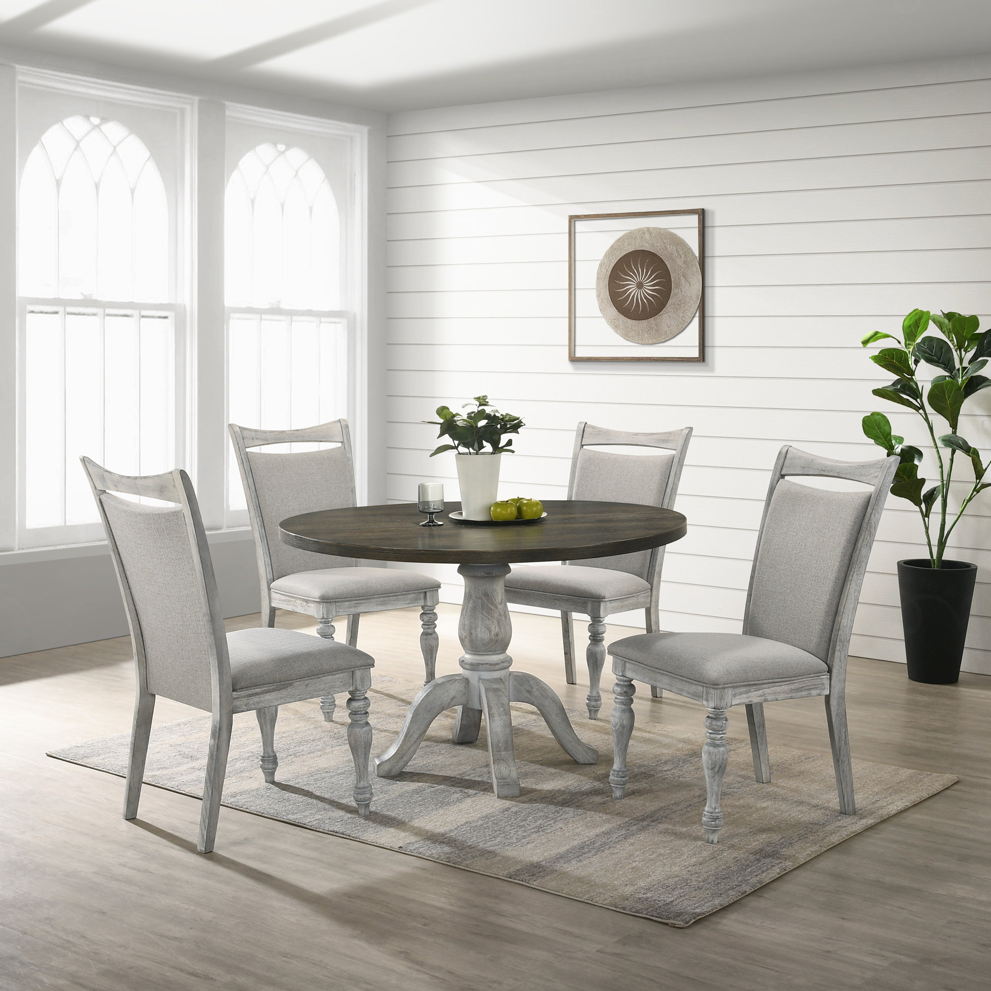 Latitude Run® 5-Piece Dining Set, Round Pedestal Table with 4 Chairs | Wayfair