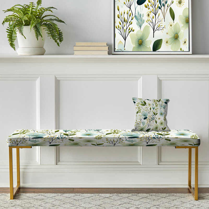 Floral Upholstered Gold Bench, Erynne