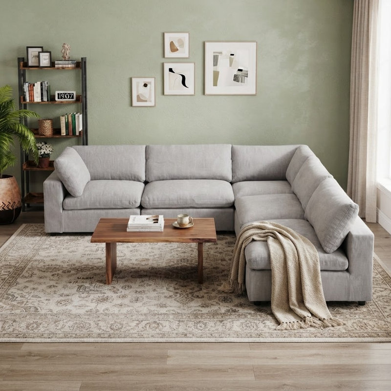 Canapé modulaire rembourré 5 pièces Nuccio, Gris clair
