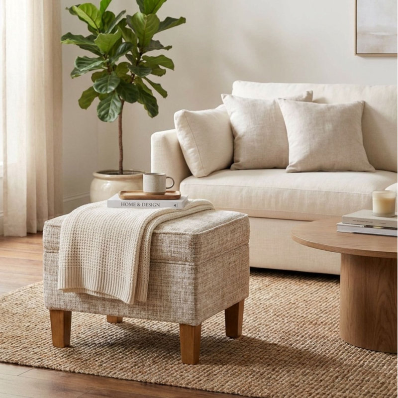 Repose-pieds avec rangement Gorton, Cream Textural Woven