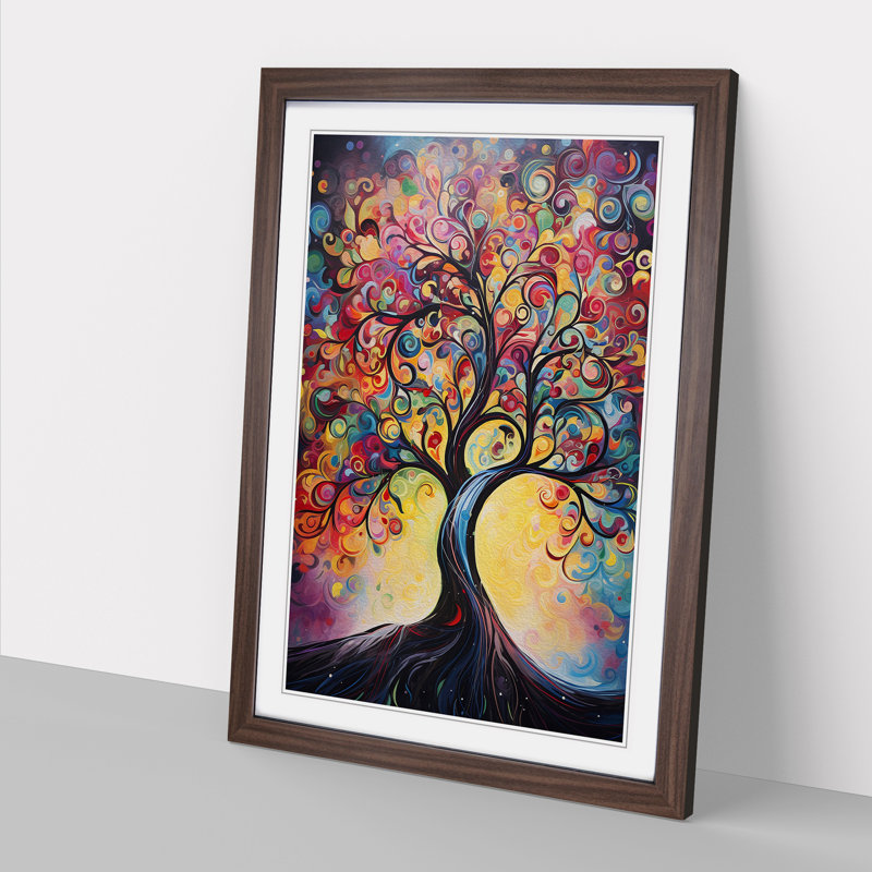 Apple Tree Action Painting No.2 - Single Picture Frame Print on Wood, 64cm H x 46cm W x 2cm D, Walnut