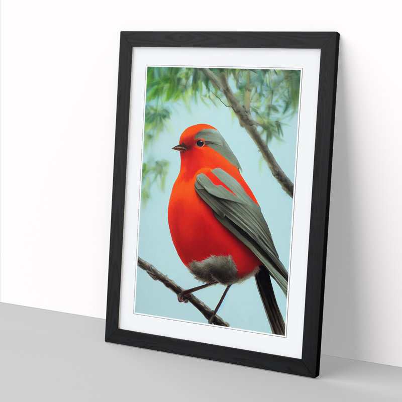 Maastricht Robin Bird Portrait Vol.2 - Single Picture Frame Print, 64cm H x 46cm W x 2cm D, Oak