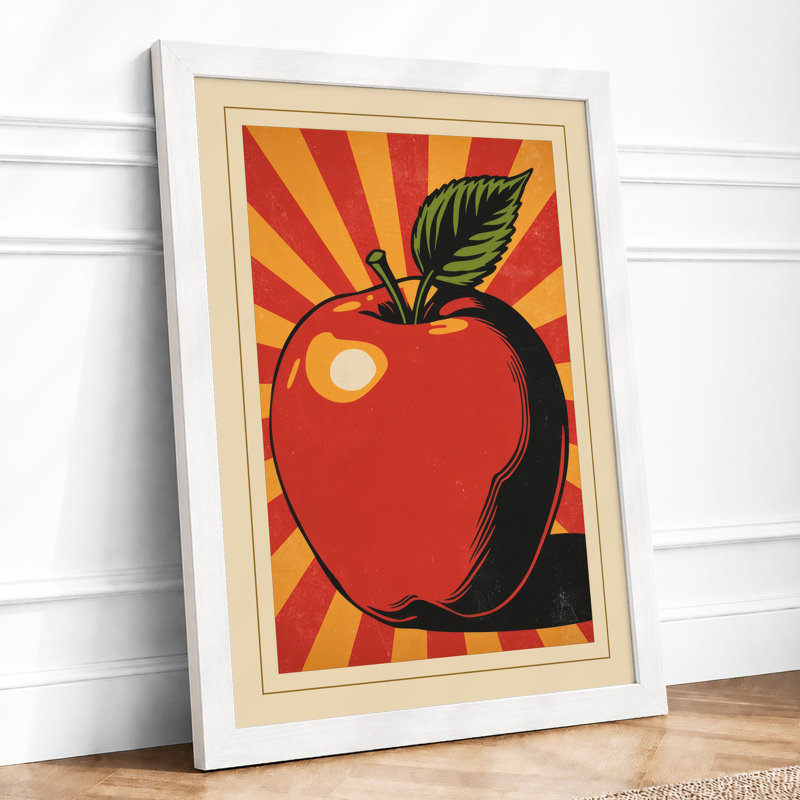 Apple in Sunburst Retro - Framed Print, A3 - 42.0 x 29.7 cm, White