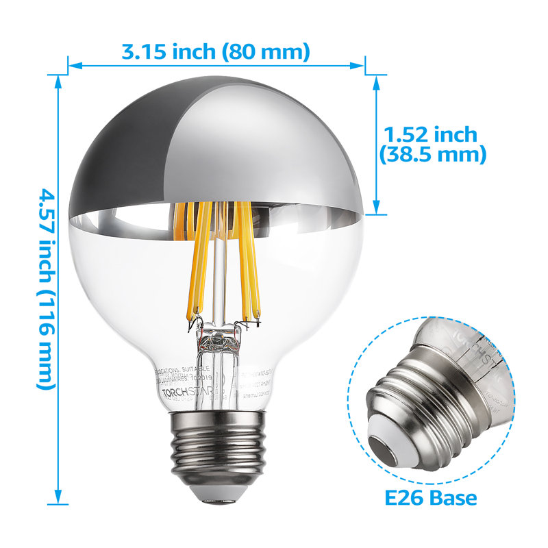Dimmable G25 Silver Half-Chrome LED Light Bulb, Warm White (3000K), E26 Base, UL Listed, Wet Location Rated, 3000K