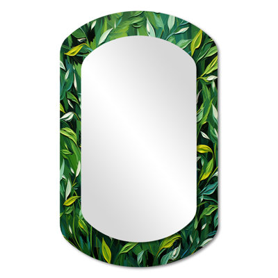 Herbs Tarragon Tales 4 - Herbs Asymmetrical Large Wall Mirror, Green Cylinder Decorative Mirror, Printed Metal Art