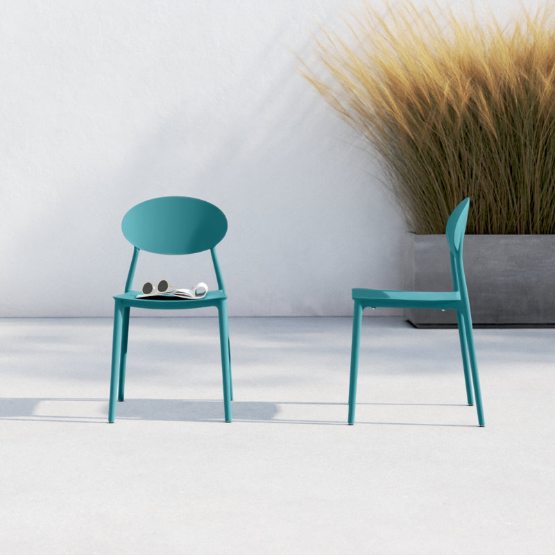 Aldric Outdoor Stacking Dining Side Chair, Teal