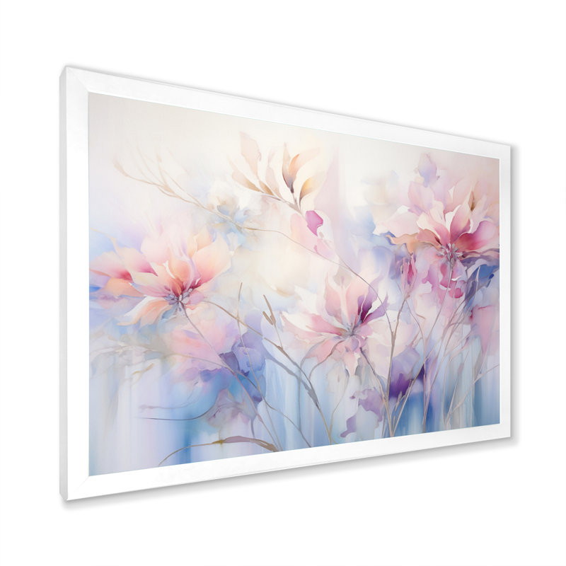 Impression sur toile «Purple Dreamy Florals II - Abstract Botanicals», Cadre simple blanc, H 24 po x l 32 po x P 1 po