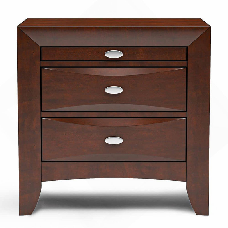 Cherry Color Simple Contemporary 1pc Nightstand Solid wood Bedside Table Knob Pulls 2-Drawers Bedside Table