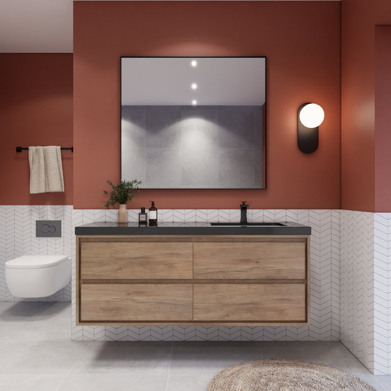 Ensemble de meuble-lavabo simple 60 po Vickye, Chêne naturel