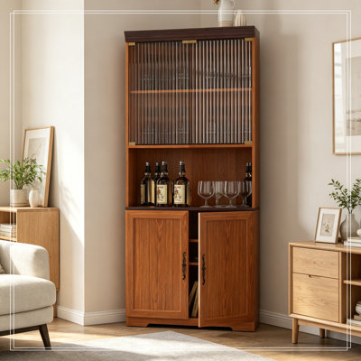 Armoire de rangement d'angle avec portes en verre trempé et tablettes réglables