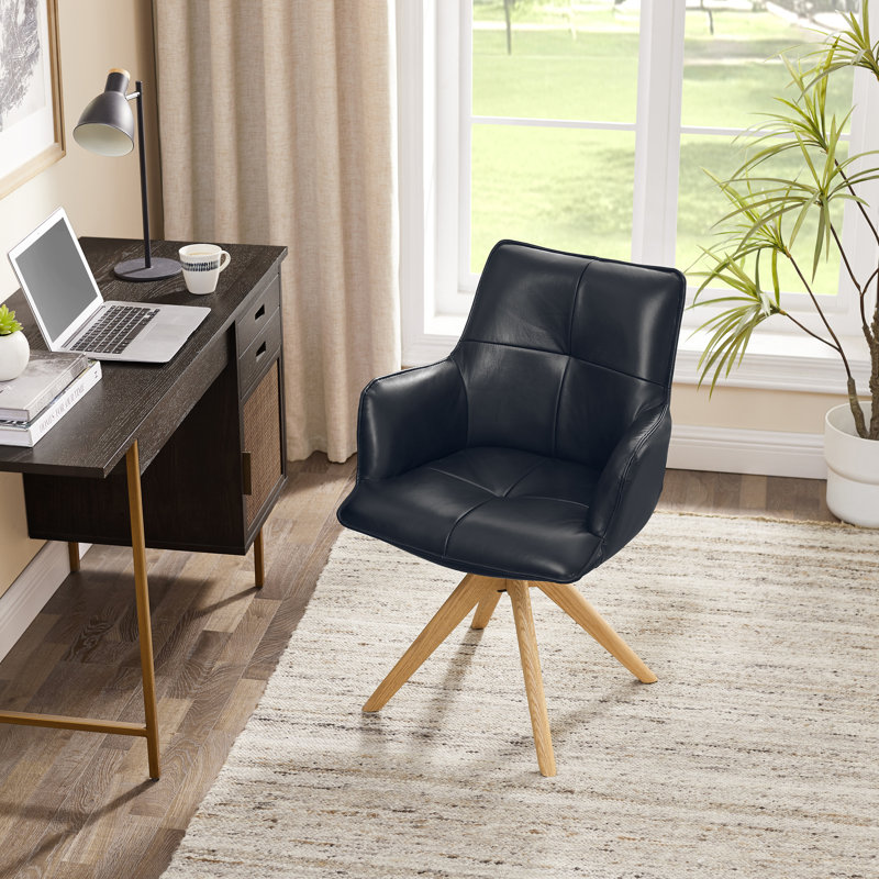 Genuine Leather Swivel Home Office Desk Chair, Black