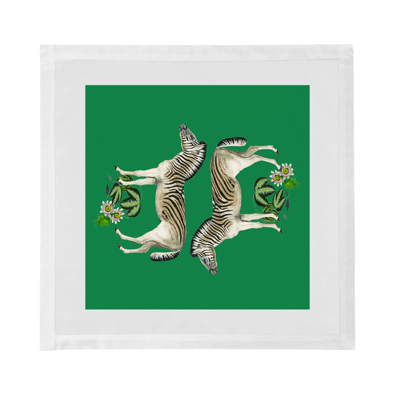 Zebra Seeing Double Cotton Sateen Dinner Napkins, Kelly