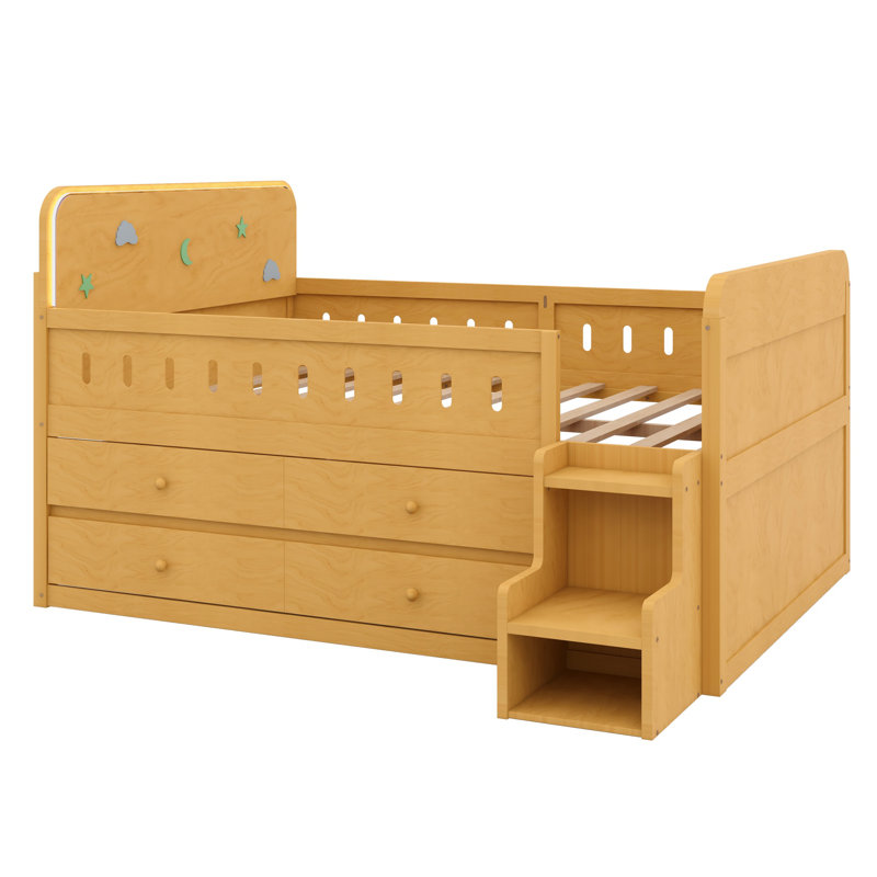 Lit plateforme en bois avec lumières DEL et tiroirs de rangement, Bois 