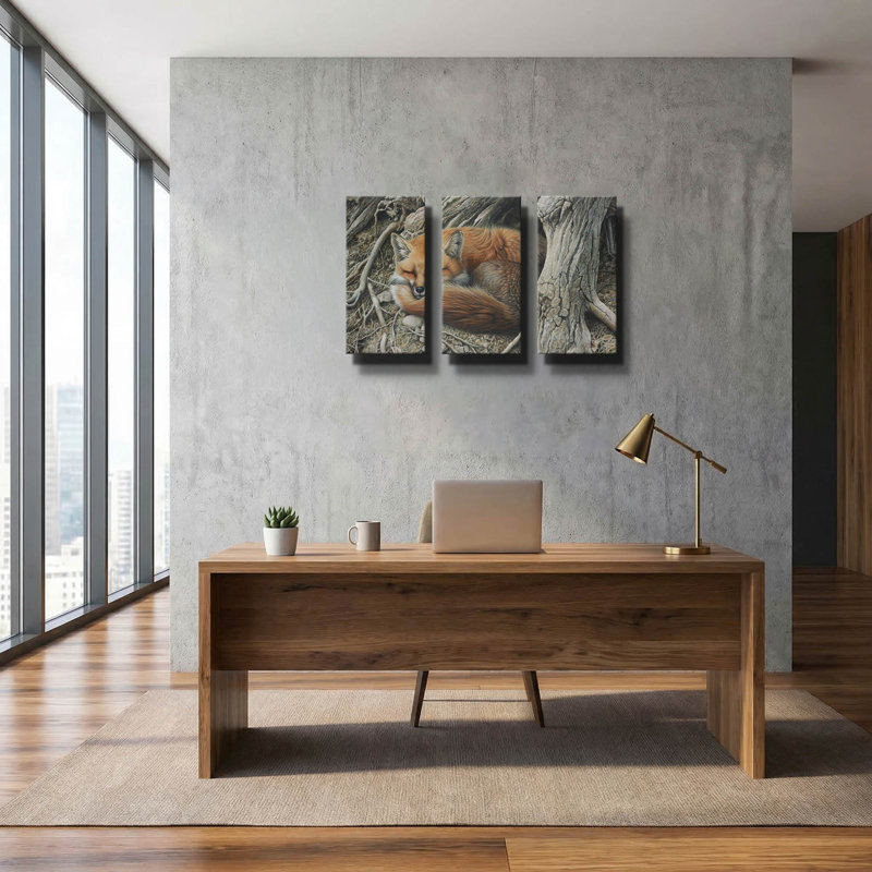 « Sleepy Hollow - Renard roux », triptyque d'art animalier de Mark Mueller, 91,4 cm x 61 cm, 78 po x 34 po