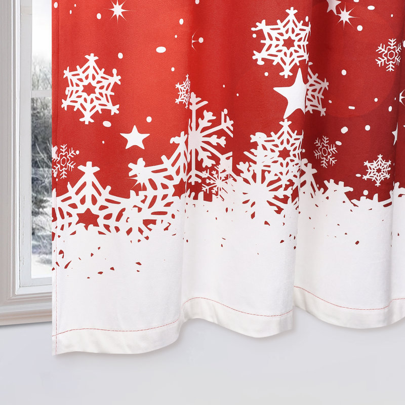 Cantonnière de Noël de Noël avec motif de flocon de neige obscurcissant et isolant pour fenêtre 52 x 15 po, Rouge