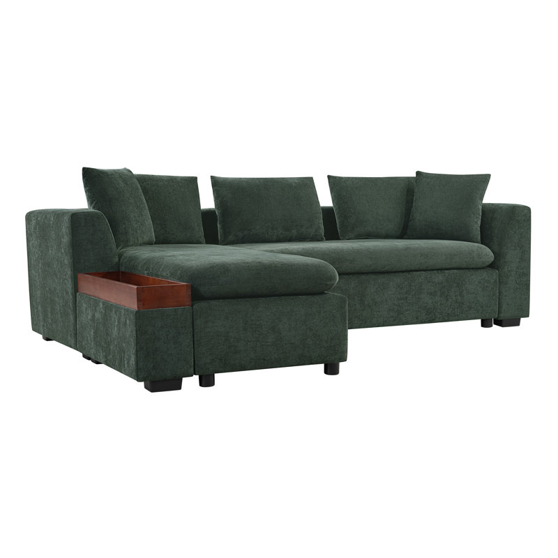 Sectional Sofa 93.7" L-Shaped Sofa Upholstered Sofa Couch With Wooden Storage Compartment For Living Room, Green Chenille