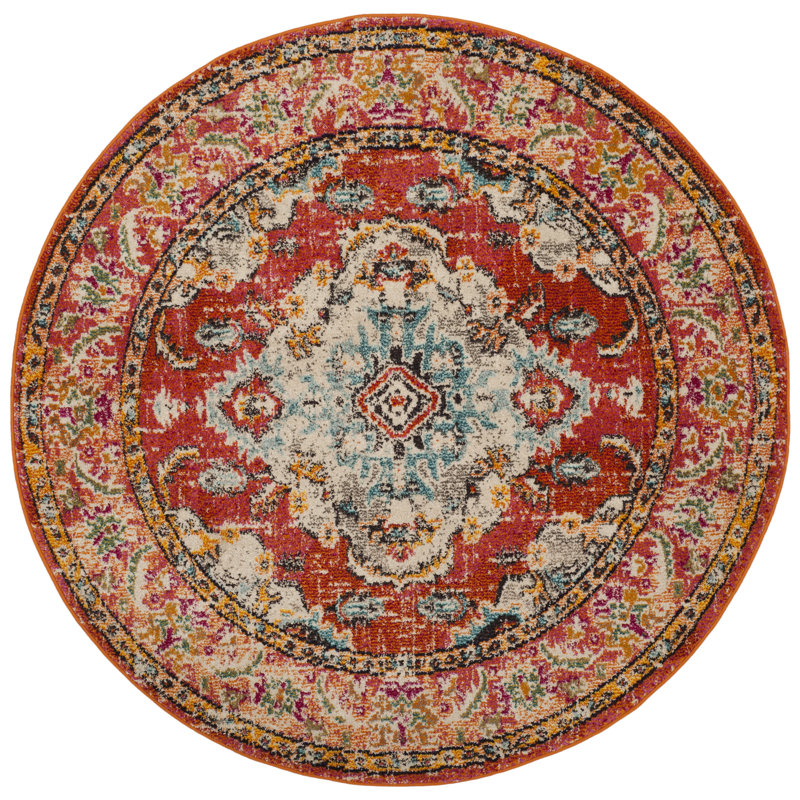 Almyra Oriental Area Rug, Round 4', Orange