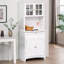 Buffet avec huche, armoire de rangement pour garde-manger avec porte en verre encadrée et espace pour micro-ondes-971148887