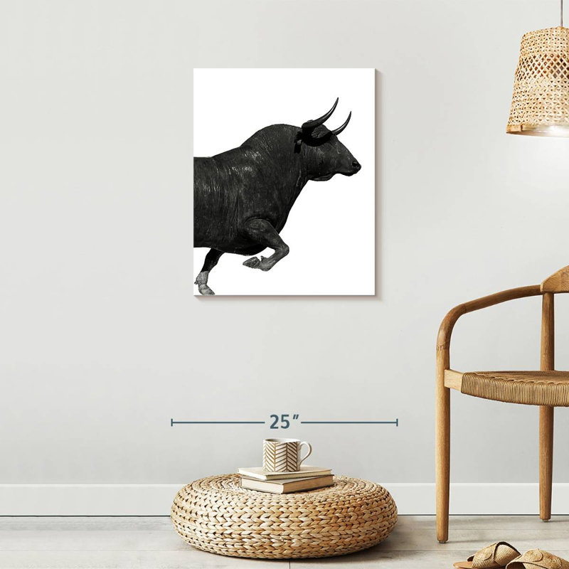 «Charging Black Bull» sur toile, H 25 po x l 20 po x P 1,25 po