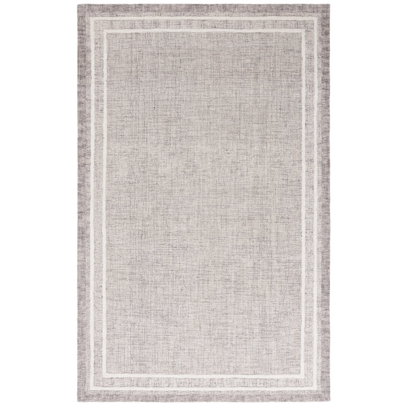 Tapis ivoire / gris en laine / coton touffeté à la main Faheema, Rectangle 6 pi x 9 pi