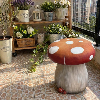 Table d'appoint d'extérieur, tabouret de statue champignon