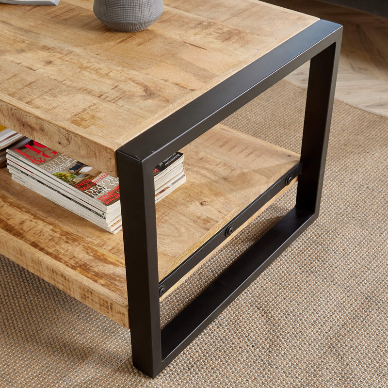 Agigail Solid Mango Wood Coffee Table with Storage Shelf