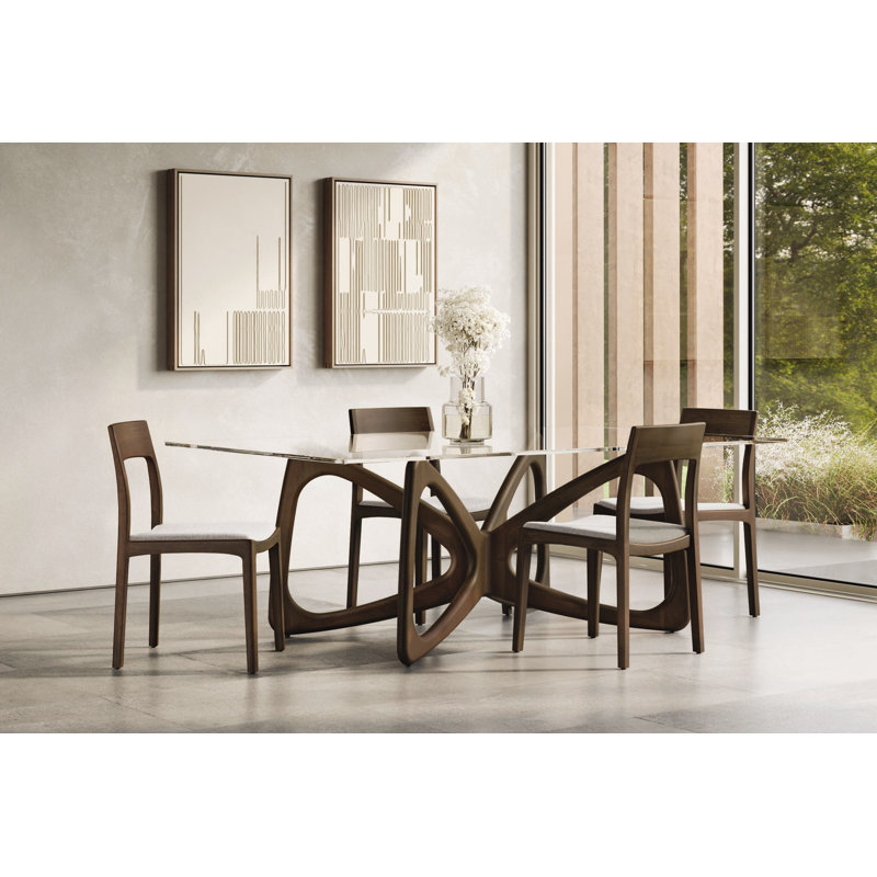 Butterfly Dining Glass Top Table, 30"H x 84"L x 48"W, Natural Walnut