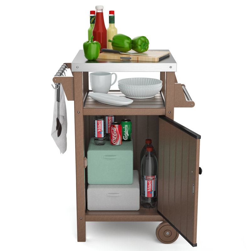 Chariot de barbecue HDPE, chariot de service de table de salle à manger d'extérieur, Brun