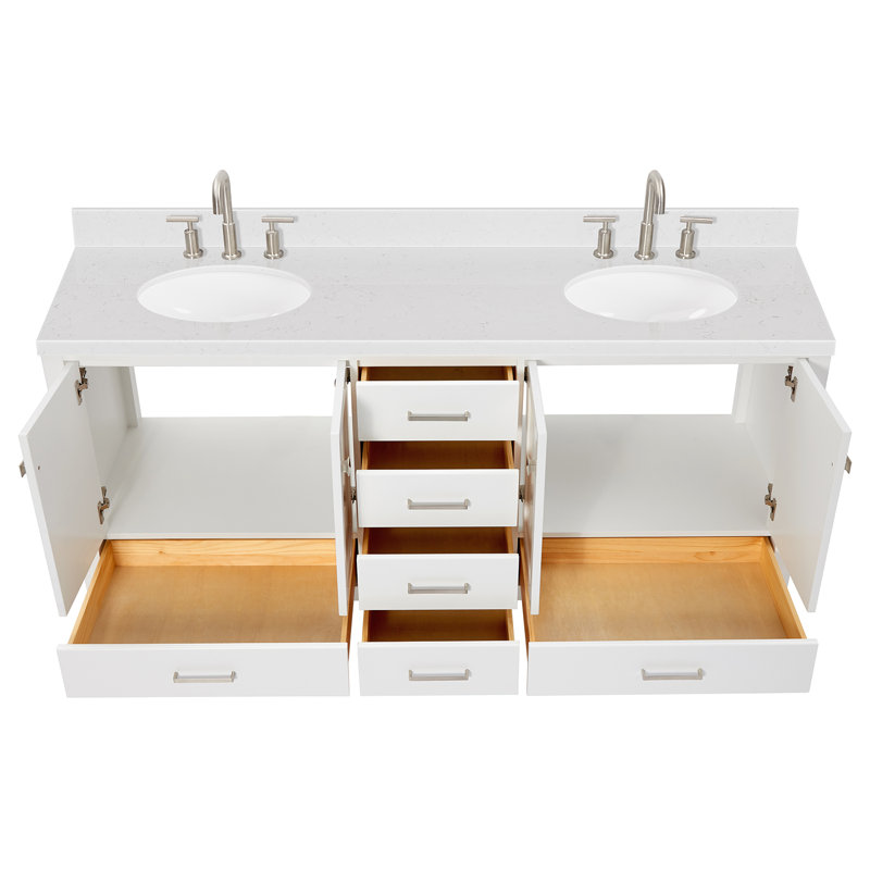  Meuble-lavabo double 72,25 po avec comptoir, Blanc, Oval