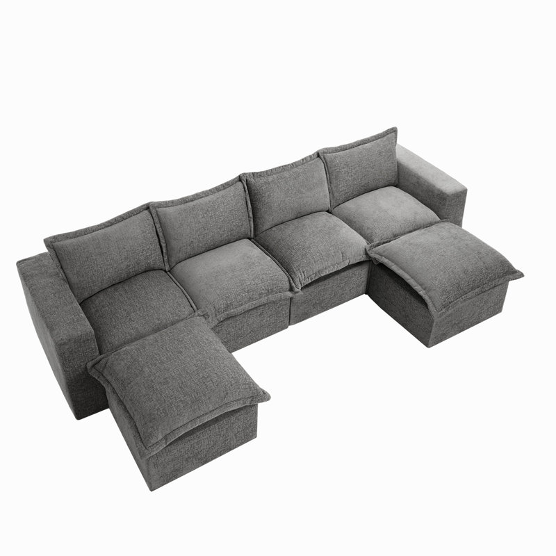 Canapé modulaire rembourré 6 pièces en chenille désossée avec repose-pieds amovible 6 pièces - entièrement comprimé, aucun assemblage requis