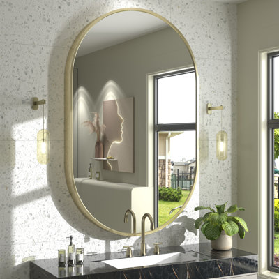 Amara Oval Tempered Glass and Aluminum Alloy Framed French Cleat Mounted Wall Mirror