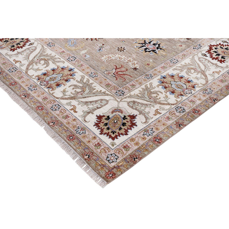 Tapis sable et ivoire noué à la main de haute qualité, Rectangle 9 pi x 12 pi