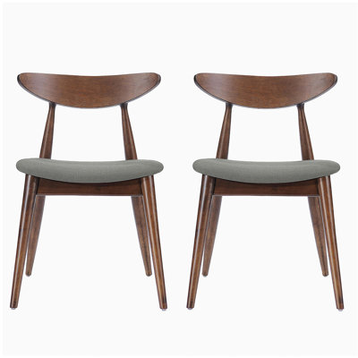 Ensemble de 2 chaises rétro en bois d'hévéa avec dossier ergonomique et coussins moelleux, noyer et gris clair