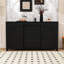 Buffet moderne avec portes de grange coulissantes, prise de courant intégrée et rangement spacieux-771763108
