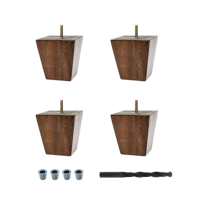 Pied de chignon carré en bois massif massif, Cerisier, 4 Pack