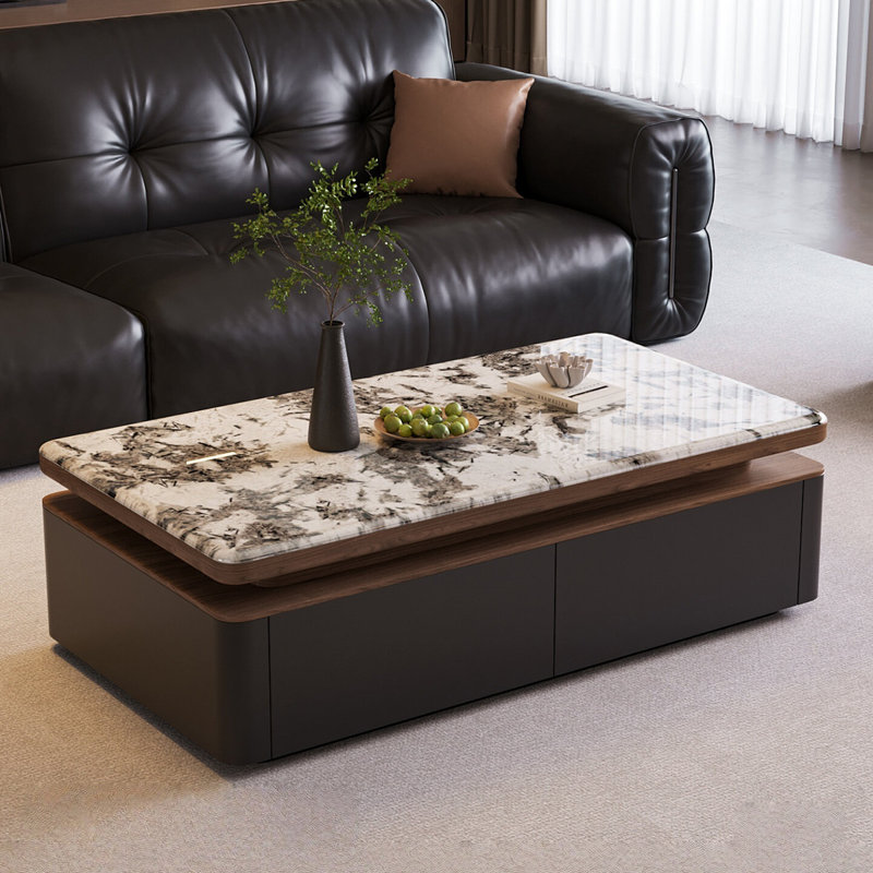 Table basse rectangulaire en fritté noir et bois manufacturé noir, 15.24" H x 55.12" W x 27.56" D
