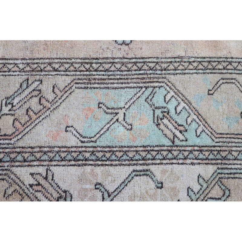 Tapis en laine fabriqué à la main en beige et turquoise avec un design unique Oushak pour la décoration de plancher