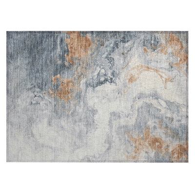 Machine Washable Indoor/Outdoor Xhevrie Gray Rug