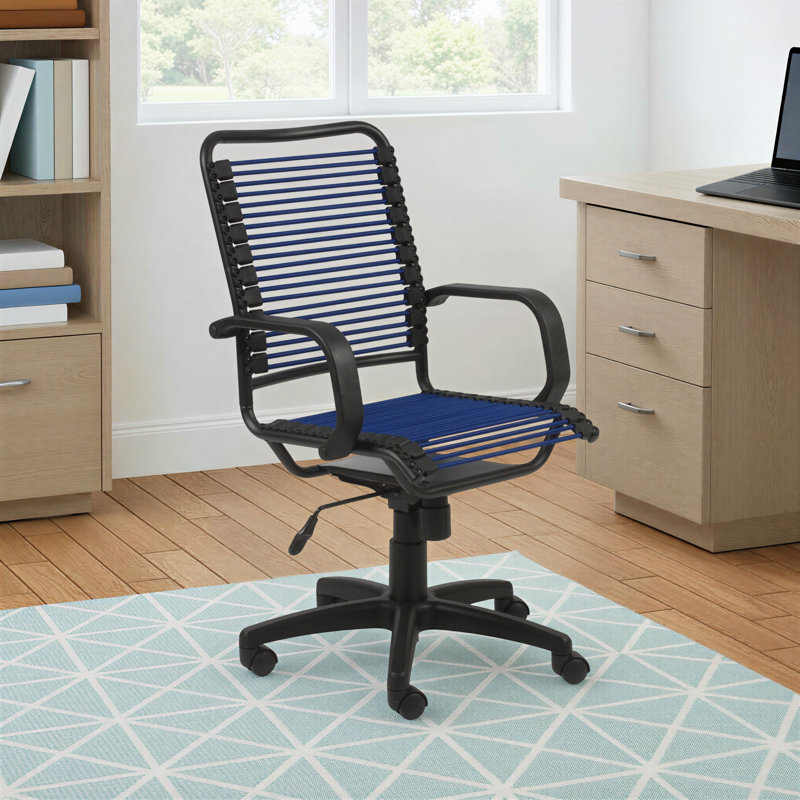 Chaise de travail pivotante à hauteur réglable en acier Juyne , Similicuir bleu, Noir graphite