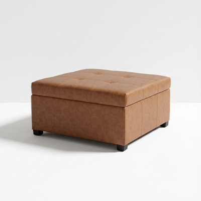 Tufted Faux Leather Storage Ottoman Bench with Wooden Legs, Multi-Functional Footrest and Seating