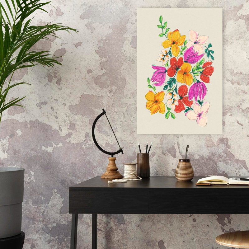 Bright Oil Pastel Flowers Bold Contemporary Flower Wall Art Print, 60.96cm H x 40.64cm W