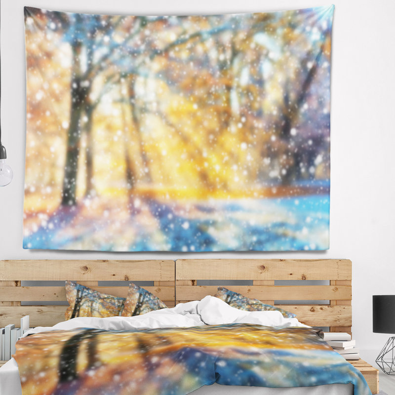 Paysage flou avec tapisserie flocons de neige, H 68 po x l 80 po
