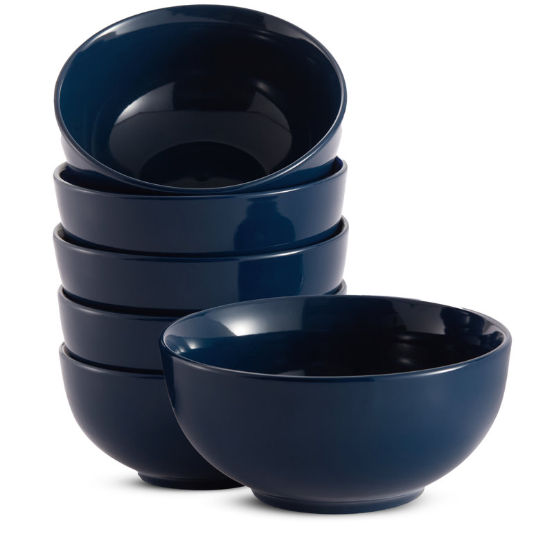 Navy Blue Ceramic Cereal and Soup Bowls Set of 6