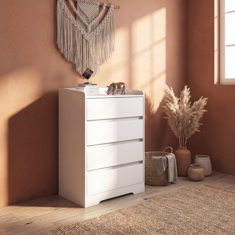 Commode de rangement verticale à 4 tiroirs, armoire de chambre blanche minimaliste, Blanc