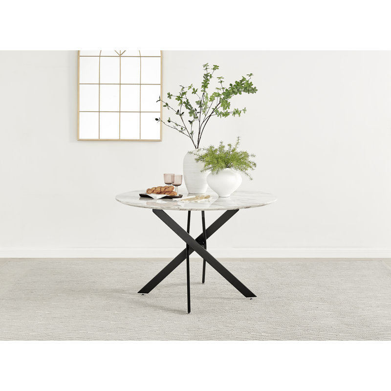 Tierra White Marble Effect Nest Legged Dining Table, 47.2" L x 47.2" W, Black